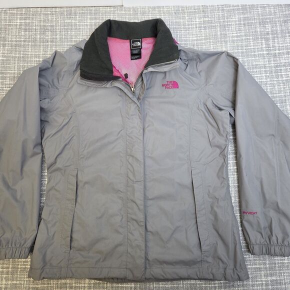 The North Face HyVent Windbreaker/Rain Jacket Woman's M Hooded Shell Gray/Pink - Picture 9 of 12